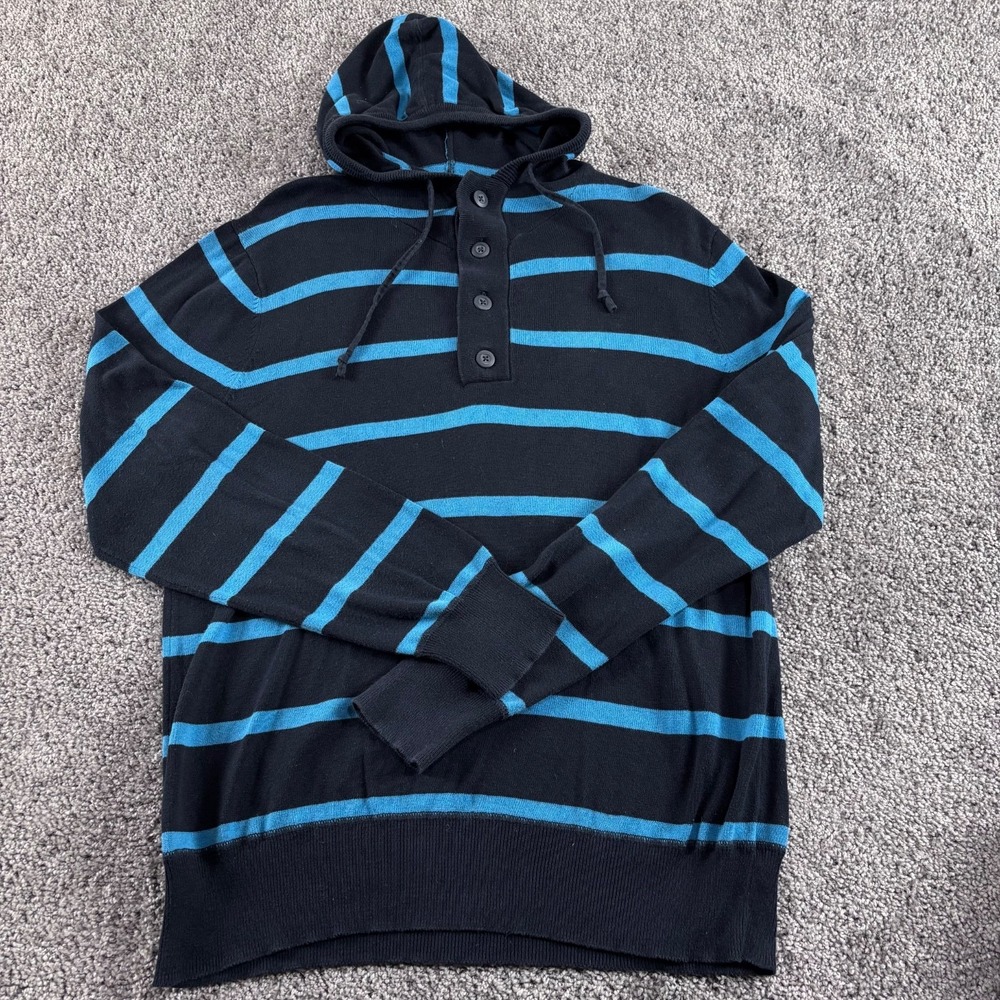 Grayson & Dunn Hoodie Mens L Navy Blue‎ Stripe Knit Casual